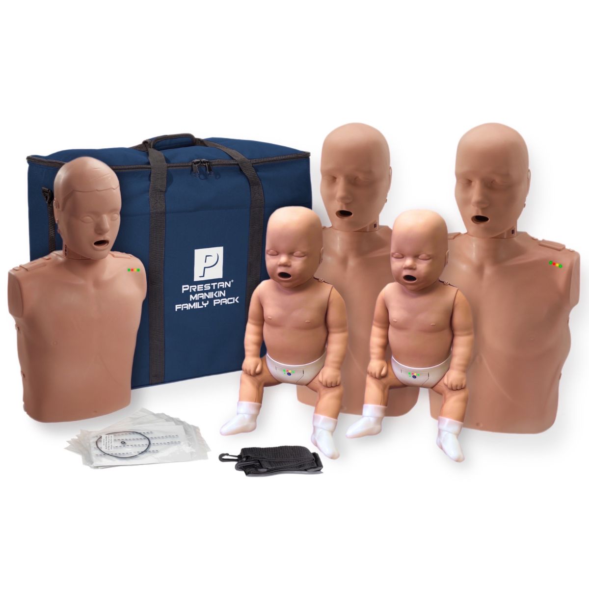 Prestan Family Pack- 2 Adult, 1 Child and 2 Infant Manikins with Rate Monitor
